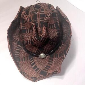 Renegade Cowboy Western Hat | Weaved Straw Black & Brown | Embellished | sz S/M